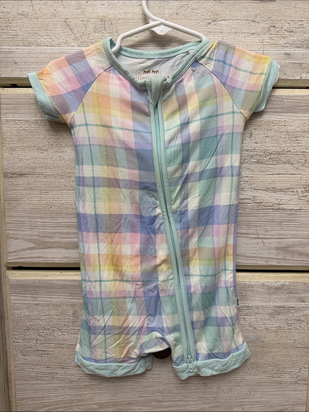 Little Sleepies Pastel Plaid Shorty Zippy Romper Baby 6-12 Months